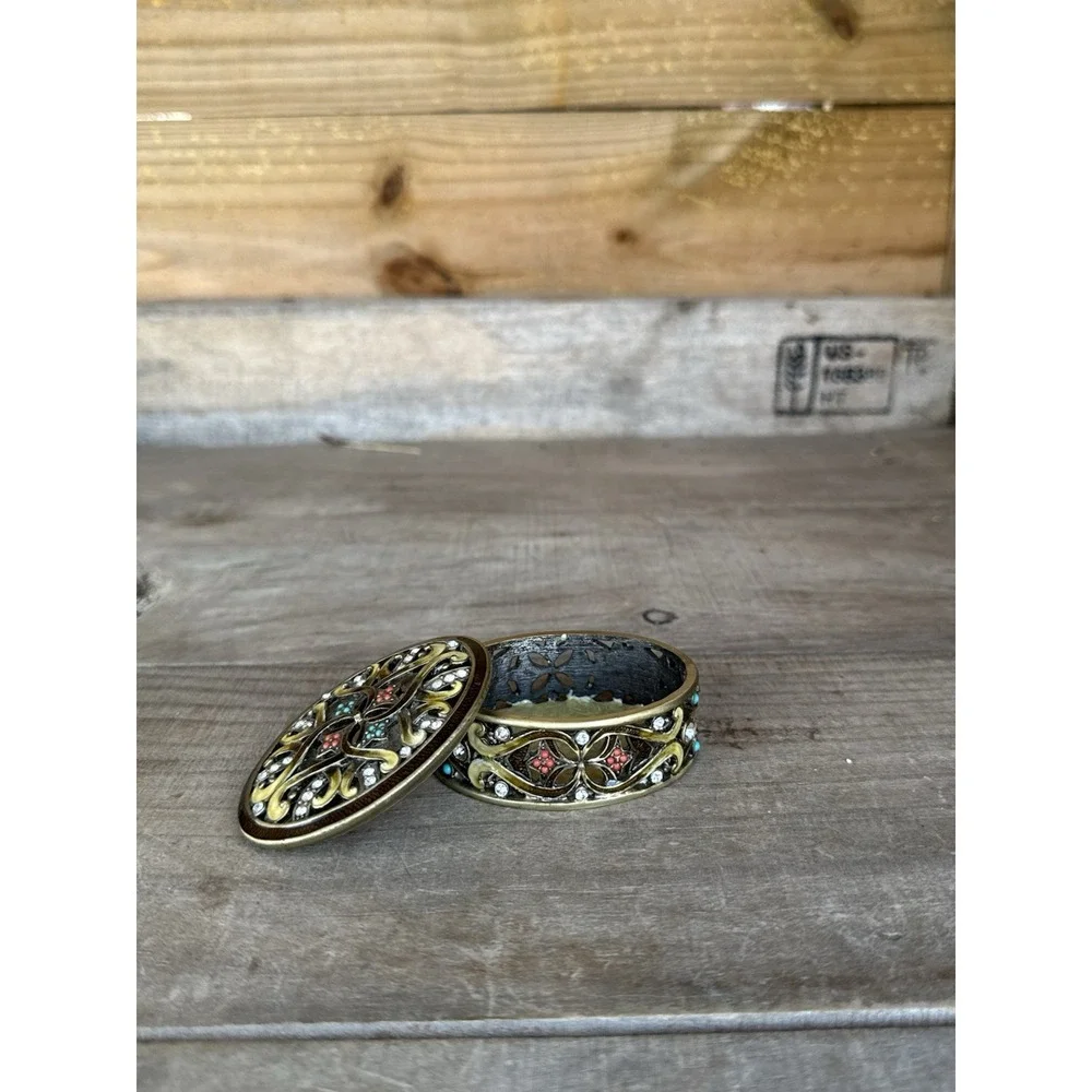 Bejeweled Cloisonne Enamel & Rhinestone Lidded Trinket‎ Keepsake Treasure Box